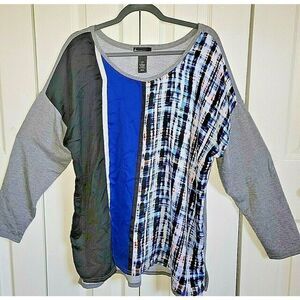 Lane‎ Bryant Tunic Knit Sweatshirt Pullover Top Plus 18/20 Gray Black Blue White